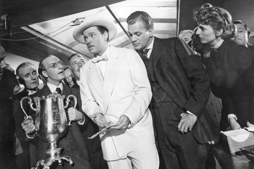 Citizen Kane: Everett Sloane as Mr. Bernstein, Welles as Charles Foster Kane and Joseph Cotten as Jedediah Leland.